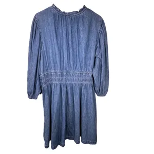 Gap Denim Dress Womens XXL Blue Cotton Ruffle Neck Tie Smocked Waist Long Sleeve thumbnail 2