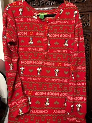 Peanuts Snoopy Christmas one-piece pajama or onesie red size XL. thumbnail 1