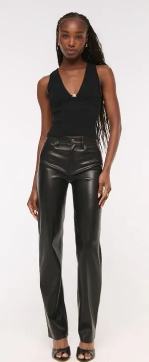 Abercrombie & Fitch 90s Straight Faux Leather Pants Black Ultra High Rise Size 1 thumbnail 1