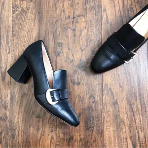 Kate Spade • Alia Buckle Leather Mule Loafers black block heel pump chunky thumbnail 2