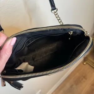 Black cross-body purse with gold detailing thumbnail 2