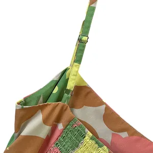 Floral Tiered Maxi Dress Pink‎ Yellow Green Smocked Back Pockets Sleeveless thumbnail 9