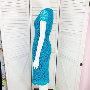 Eva Mendes‎ New York & Co. Lace Sheath Bodycon Dress Teal Black 2 Party Cocktail thumbnail 2