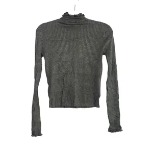 ZARA Ruffled Mock Neck Ruffle Longsleeve Rib Knit Stretch Cotton Sweater M Grey thumbnail 5