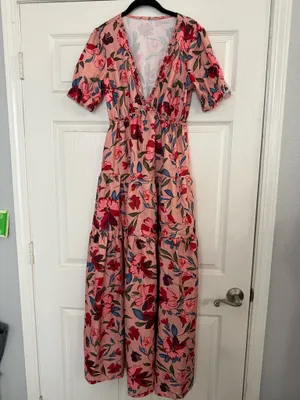 Camisa Floral Pink V-Neck Tiered Maxi Dress thumbnail 2