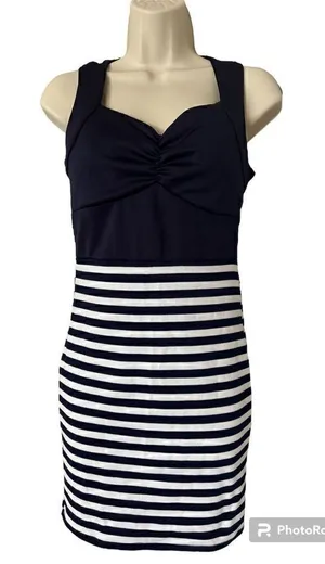 Womens Cocktail Party Mini Dress Navy White stripe size Small NWT thumbnail 1