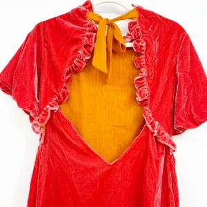 Free People Womens Gumdrop Red Orange Velvet Smocked Open Back Boho Mini Dress S thumbnail 11