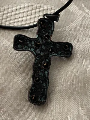 DaVinci Necklace Earrings Set Cross Pendant 3” H Goth Punk Steampunk Black Blue thumbnail 8