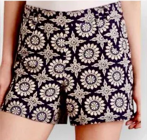 Anthropologie Elevenses Blue and cream Floral High Waist Shorts thumbnail 1
