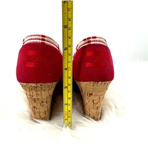 Toms size 6.5 red white‎ wedge heels peep toe slide on thumbnail 8