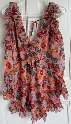 Few Moda Floral Cold Shoulder‎ Ruffle Romper Pink Size Medium thumbnail 1