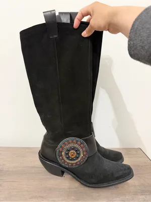Baci Phoenix Black Suede Leather Boots with Medallion Womens Size 7.5 thumbnail 1