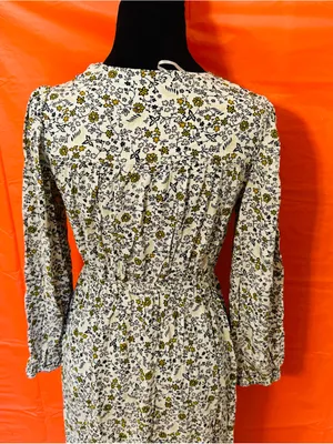 SD Collection Cream Floral Midi Dress with Olive Accents thumbnail 6