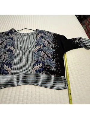 Free People Cropped V Neck Blouse Shirt Printed Floral & Stripes Boho Sz L Large thumbnail 5