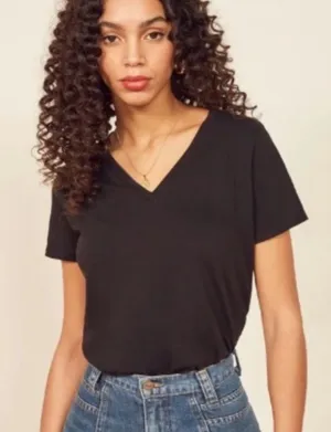 Reformation Organic Cotton Black V-Neck S thumbnail 1