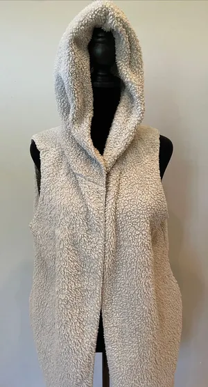 Hooded Sherpa open Vest - light gray Cozy feel with pockets thumbnail 1