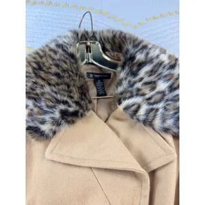 INC International Concepts Camel Wool Blend Leopard Faux‎ Fur Trim Pea Coat 2X thumbnail 3
