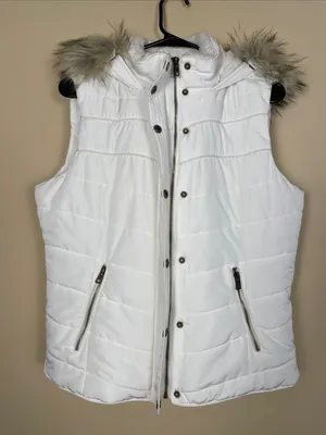 Aeropostale Women's Faux Fur Sherpa Hooded White Puffer Vest thumbnail 5