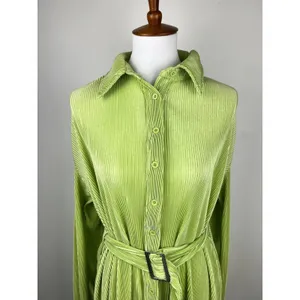 Thats So Fetch Lime Green Plisse Belted Mini Shirt Dress Size 4 thumbnail 12