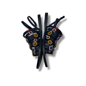 Tory Burch Marguerite Sandals 8 Navy Leather Floral Summer Casual‎ Boho thumbnail 3