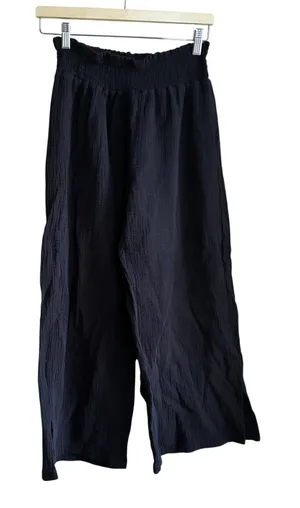 4our dreamers 100% cotton muslin wide leg black pants women's M elastic waist thumbnail 1