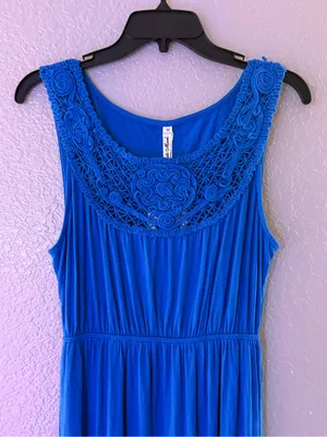 NEW White Mark Royal Blue Crochet Maxi Dress M Boho Stretchy Summer Sleeveless thumbnail 5
