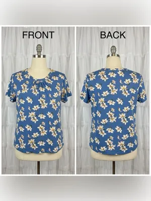 Liz & Lilli Women’s Blue Floral Print Round Neck Short Sleeve Shirt Size XL thumbnail 3