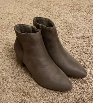 Taupe Faux Suede Block Heel Booties thumbnail 1