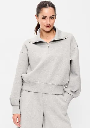 Old Navy Grey Heathered Fleece Quarter Zip Pullover Sweatshirt XS thumbnail 1
