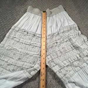 Made in Italy Lace Tiered Wide Leg Pants Womens M L Gray Boho Ruffle Crinkle thumbnail 8