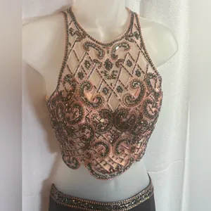 Sherri Hill Shimmery Sleeveless Two Piece‎ Dress 50157 Metallic Pink Beaded Prom thumbnail 5