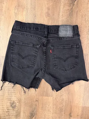 Levi's Black Denim Shorts with Frayed Hem thumbnail 3