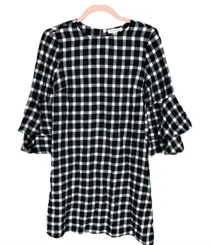 Beachlunchlounge Gingham Ruffle Bell Sleeve Cotton‎ Dress Black White XS TP thumbnail 1