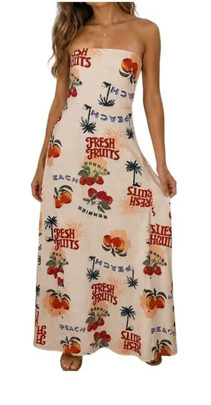 Paper Heart Womens Spring Summer Dress Sz M Fruits Palm Trees Strapless thumbnail 1