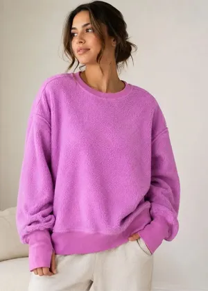 Pilcro Slouchy Crew-Neck Sweatshirt Orchid Pink Small Sherpa Dolman Sleeve #1400 thumbnail 1
