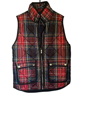 JCrew Women Tartan Plaid Puffer Vest Excursion Red Size S thumbnail 4
