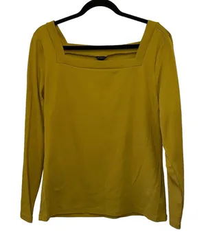 Ann‎ Taylor Mustard Square Neck Long Sleeve Top Large Minimalist Career Blouse thumbnail 1