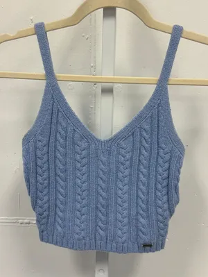 Hollister Cable Knit Sweater Tank Top Blue V-Neck Cropped Camisole XS Pastel thumbnail 1