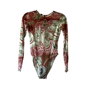 Andrea lyamah Elle Abstract Mushroom Bodysuit Semi-Sheer Mesh Leotard size S thumbnail 3
