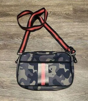 Neoprene Crossbody Camo Neoprene Fabric Black Red Crossbody Strap thumbnail 1