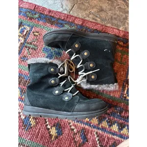 Sorel Explorer Joan Women's 8.5 Waterproof Black Suede‎ Faux Fur Winter Boots thumbnail 2