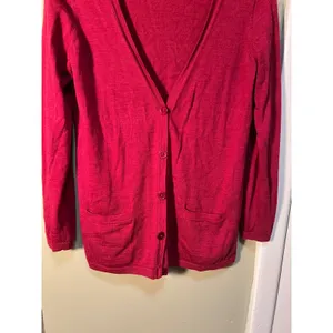 Talbots Women's Size Medium Cardigan Sweater V-Neck Pockets Deep Red Merino Wool thumbnail 4