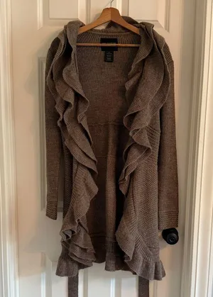 MM Couture Brown Ruffle Cardigan Sweater thumbnail 3