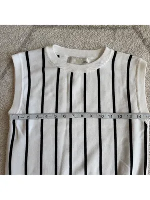 J.O.A. Los Angeles Black White Stripe Sleeveless Minimalist Knit Sweater thumbnail 5