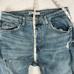 ZARA Distressed Skinny Jeans Women's 34 Blue Curvy Mid Rise Button Fly Casual thumbnail 6