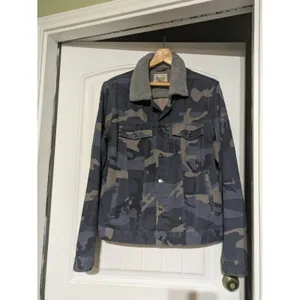 American Vintage Mens Camo Pockets Long Sleeve Collared Trucker Jacket Size L thumbnail 3