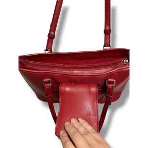 Coldwater Creek‎ Red Leather Shoulder Bag Heart Silver Tote Purse Multi Pocket thumbnail 4