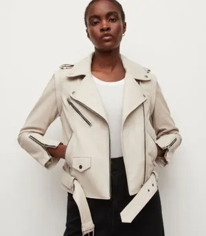 Zara cream faux leather moto jacket thumbnail 1