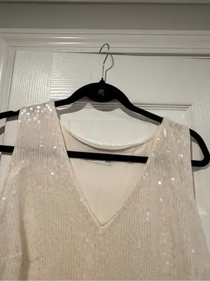 NWOT Nine West Size L Ivory Sequin Tank Top Sleeveless V Neck Party Evening thumbnail 2