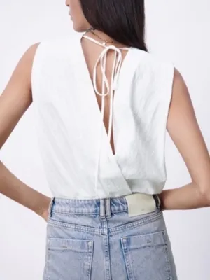 Zara White Cotton Wrap Bodysuit thumbnail 2
